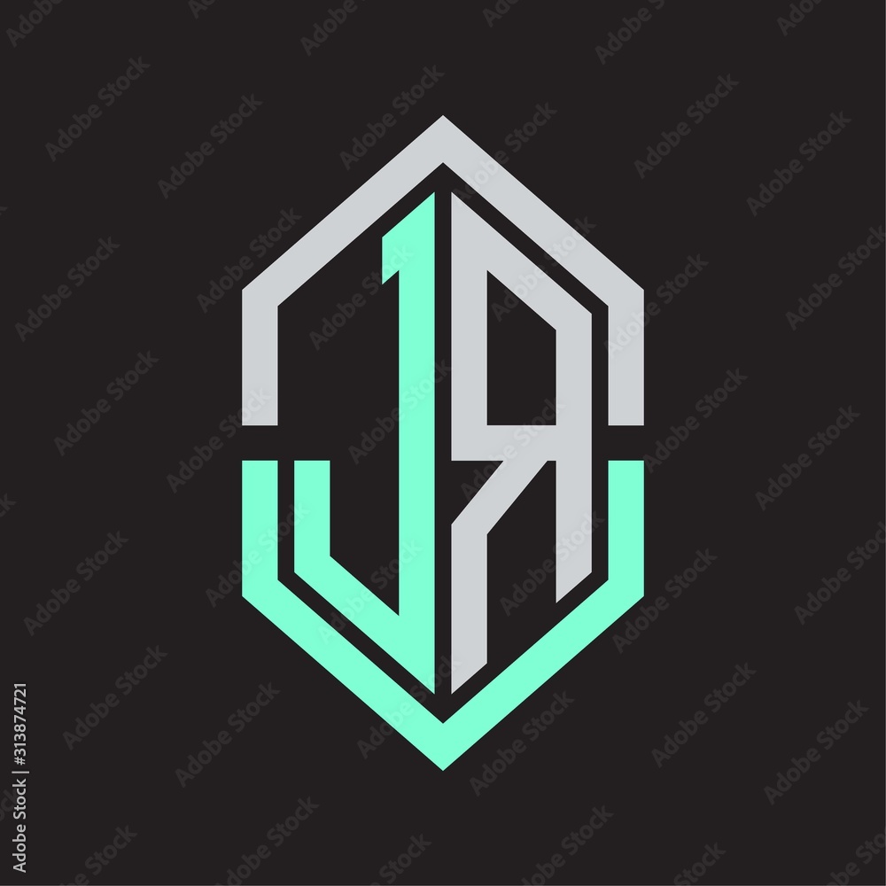 JR Logo monogram with hexagon shape and outline slice style JR Logo monogram with hexagon shape and outline slice style
