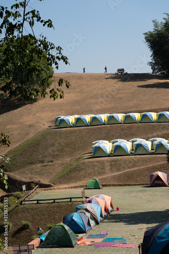 Camp site on the high mountain of Doy Samur Dow in Nan province Thailand. photo