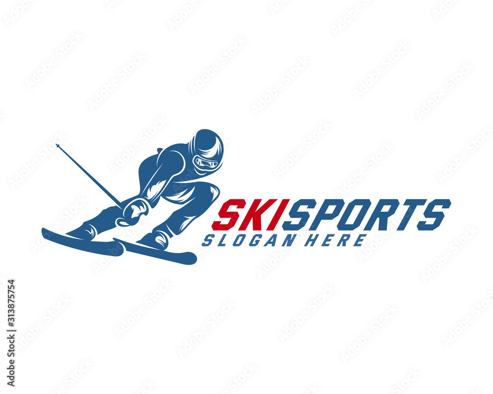 Silhouette Ski logo design Vector, Winter sports, Snowboarder, skier player.