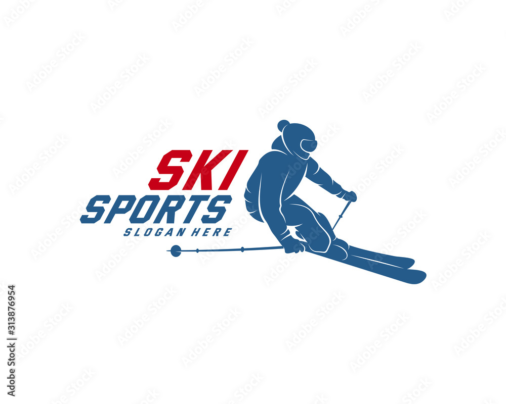 Fototapeta premium Silhouette Ski logo design Vector, Winter sports, Snowboarder, skier player.