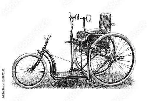 Canvas-taulu Old tricycle - kick scooter / vintage illustration from Brockhaus Konversations-