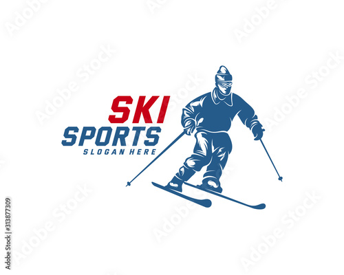 Silhouette Ski logo design Vector  Winter sports  Snowboarder  skier player.
