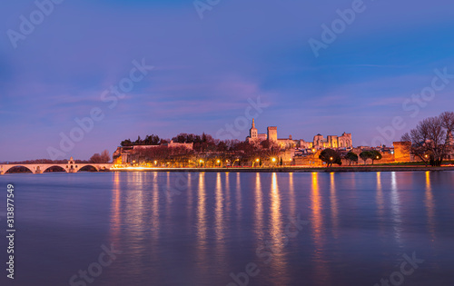 Pont Saint Benezet bridge on the Rhone River and Palace of the Popes ( Palais des Papes) and Avignon Cathedral - Avignon city, France