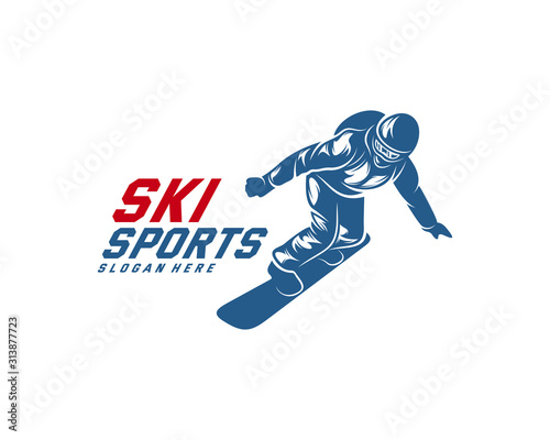 Silhouette Ski logo design Vector, Winter sports, Snowboarder, skier player.