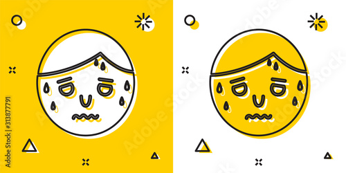 Black Man with excessive sweating icon isolated on yellow and white background. Random dynamic shapes. Vector Illustration