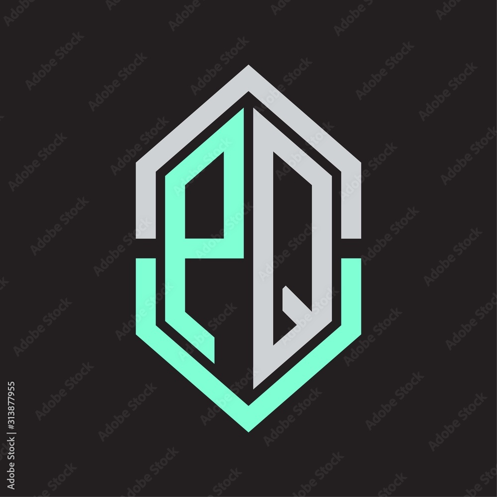 PQ Logo monogram with hexagon shape and outline slice style PQ Logo monogram with hexagon shape and outline slice style