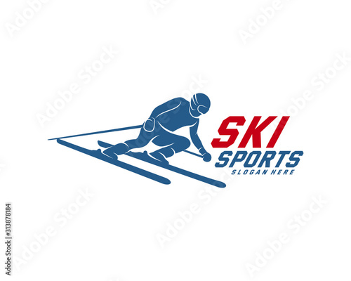 Silhouette Ski logo design Vector, Winter sports, Snowboarder, skier player.