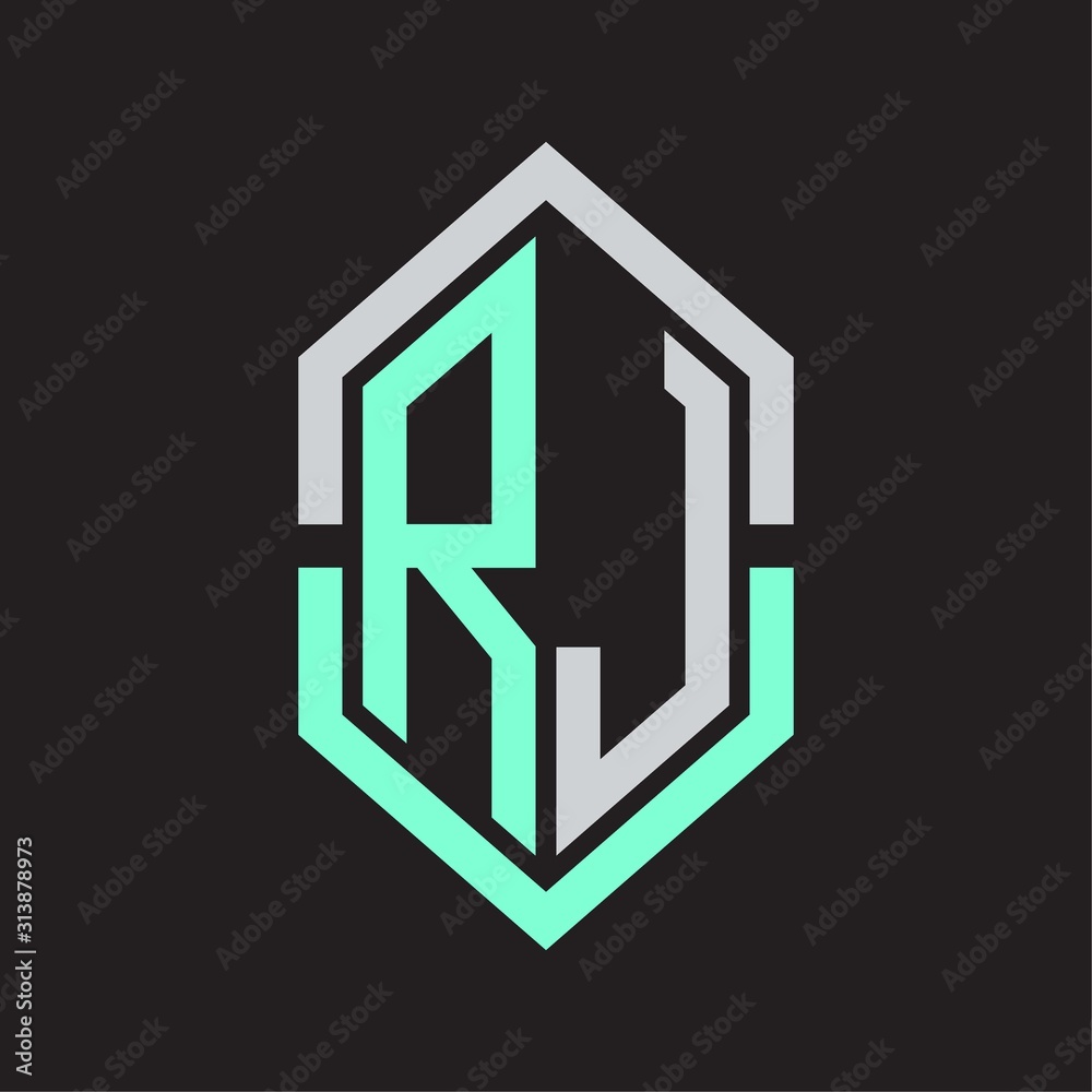 RJ Logo monogram with hexagon shape and outline slice style RJ Logo monogram with hexagon shape and outline slice style