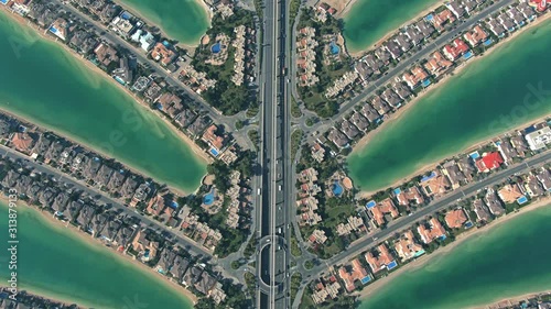 Aerial view of the famous Palm Jumeirah artificial archipelago in Dubai, UAE