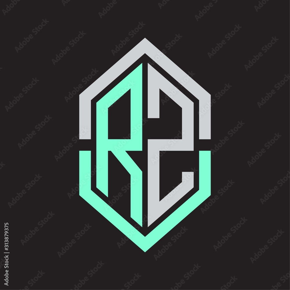 RZ Logo monogram with hexagon shape and outline slice style RZ Logo monogram with hexagon shape and outline slice style