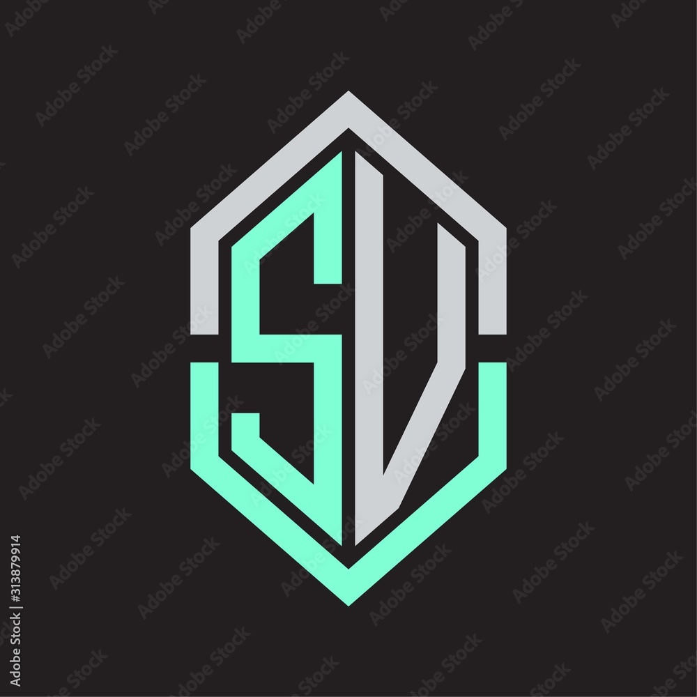 SV Logo monogram with hexagon shape and outline slice style SV Logo monogram with hexagon shape and outline slice style
