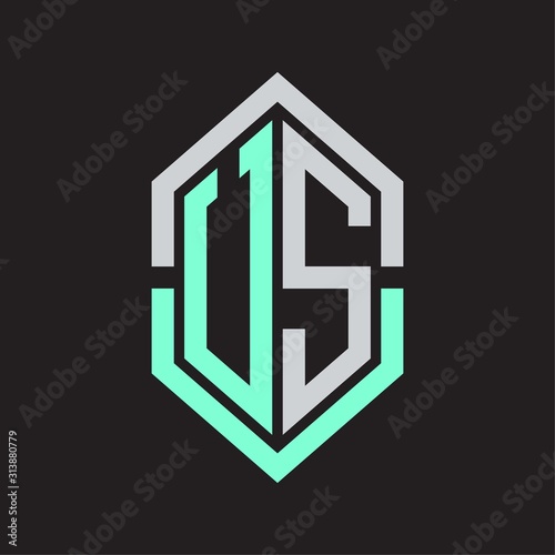 US Logo monogram with hexagon shape and outline slice style