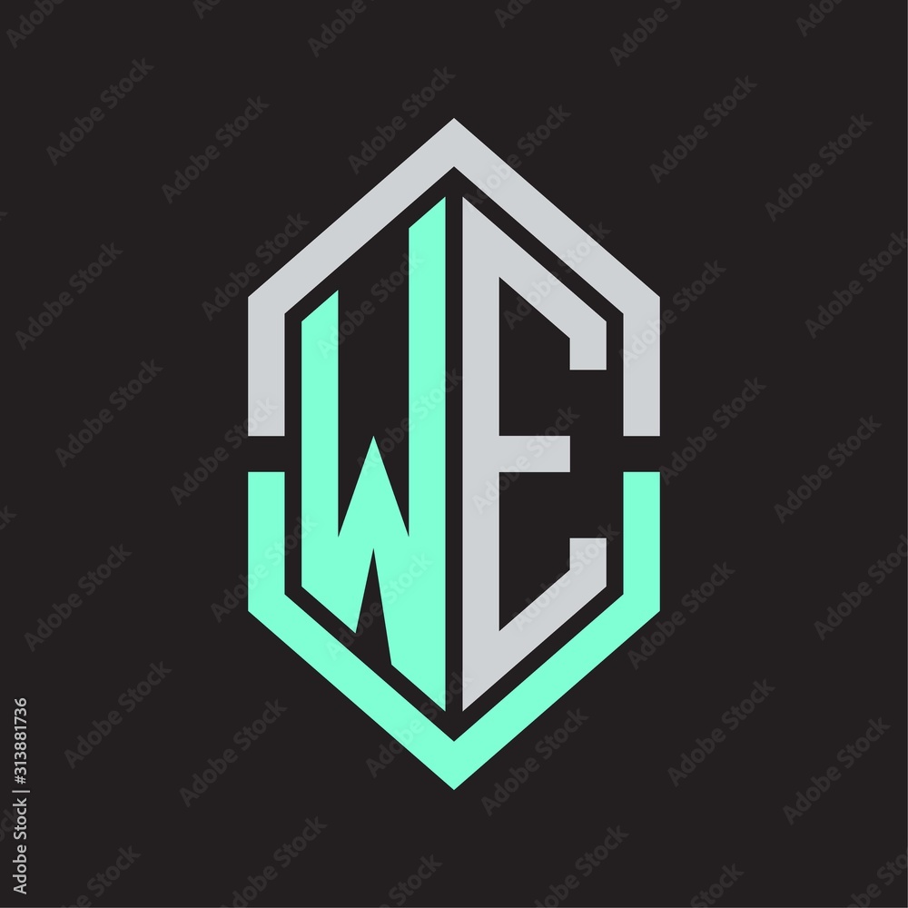 WE Logo monogram with hexagon shape and outline slice style WE Logo monogram with hexagon shape and outline slice style