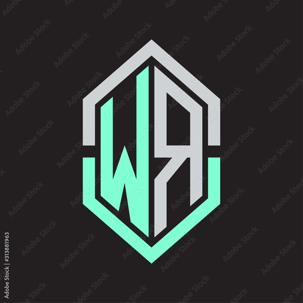 WR Logo monogram with hexagon shape and outline slice style WR Logo monogram with hexagon shape and outline slice style