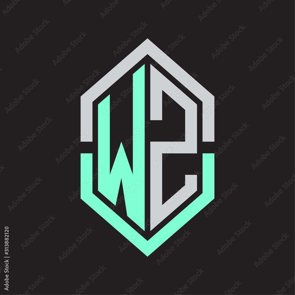 WZ Logo monogram with hexagon shape and outline slice style WZ Logo monogram with hexagon shape and outline slice style