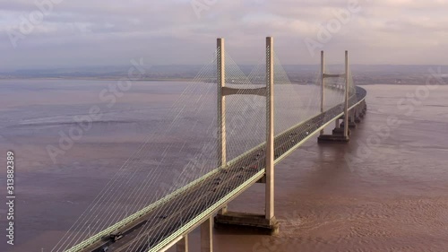 Vehicles Crossing the Second Severn Bridge Between England and Wales Aerial View photo