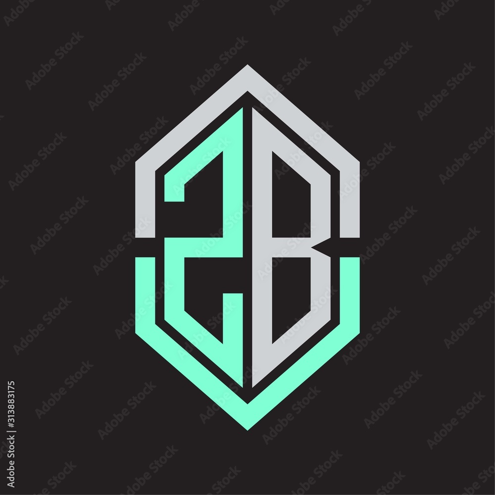 ZB Logo monogram with hexagon shape and outline slice style ZB Logo monogram with hexagon shape and outline slice style