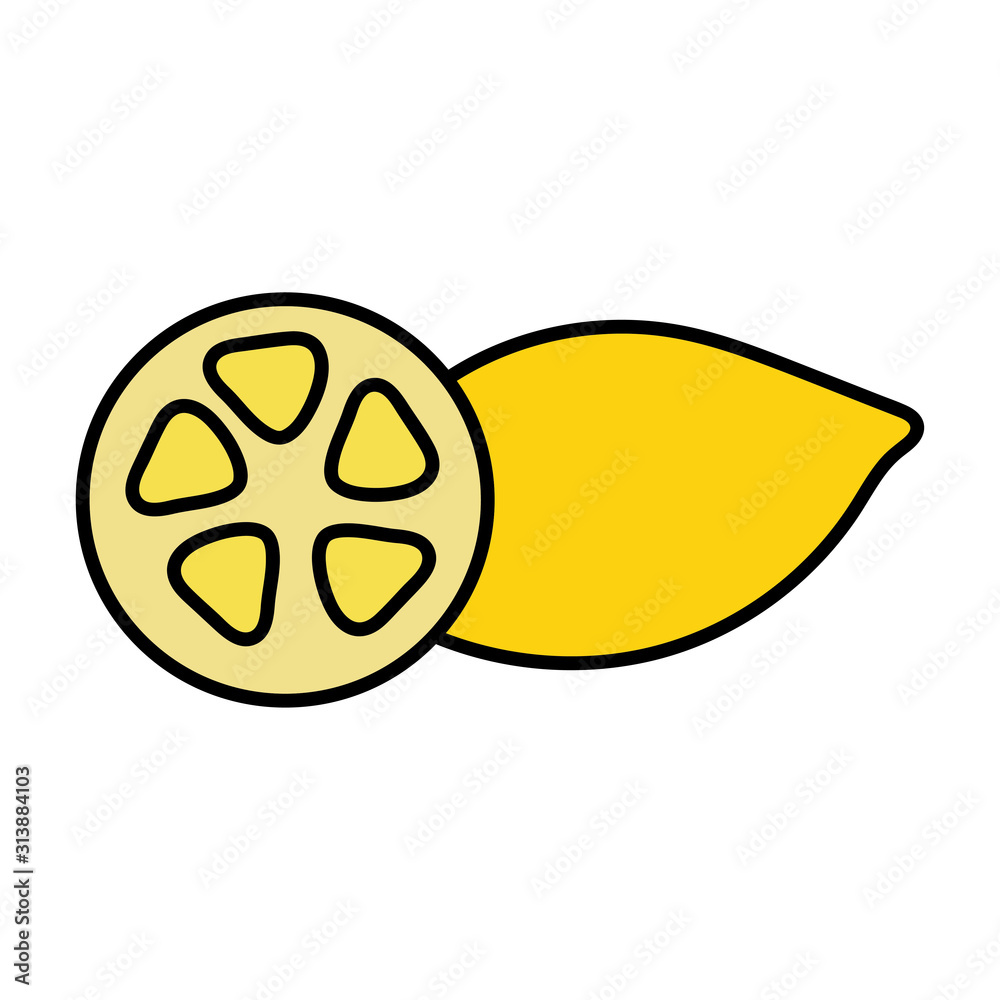 Lemon Icon doodle style . Cartoon lemon and half of lemon