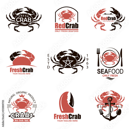 collection of seafood emblem with crab isolated on white background