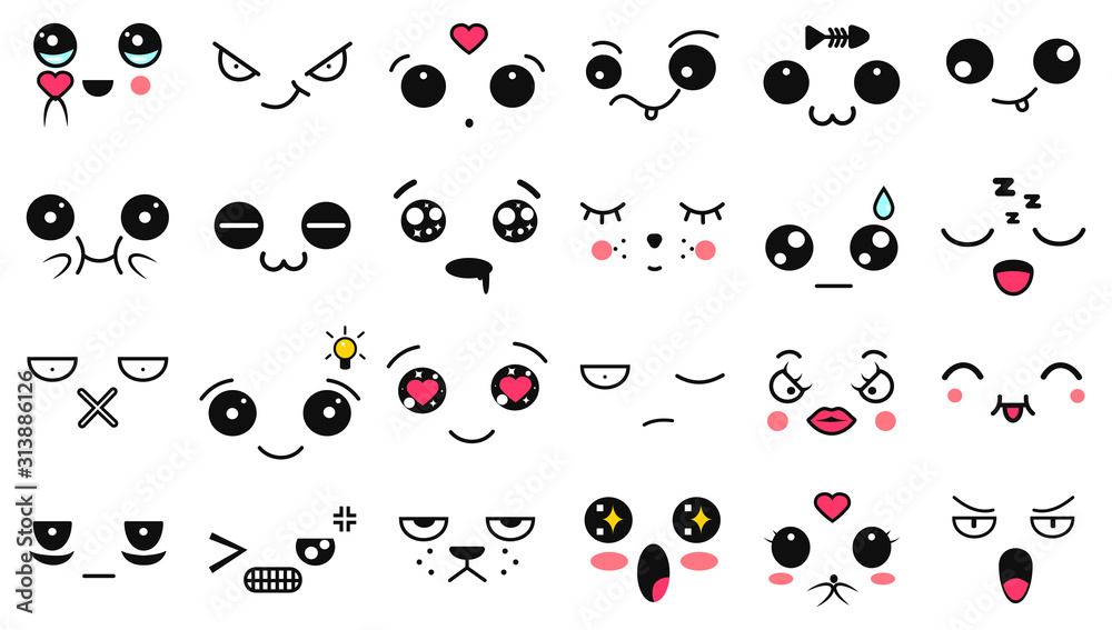 Kawaii icons faces expressions cute smile emoticons Japanese emoji Stock  Vector Image  Art  Alamy