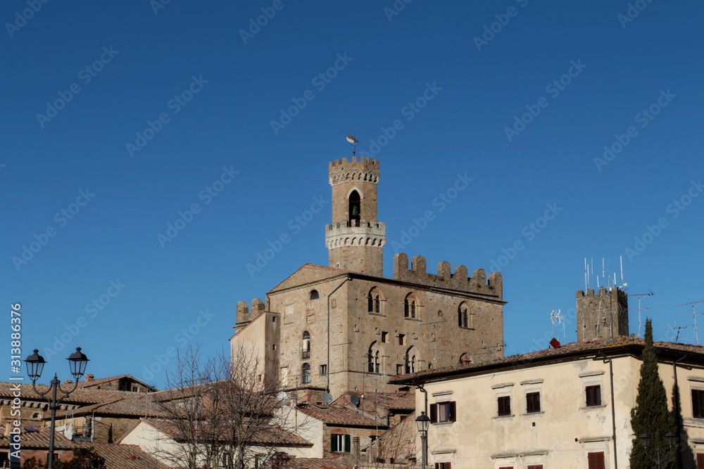 Palazzo dei Priori and its tower in Volterra, Tuscany
