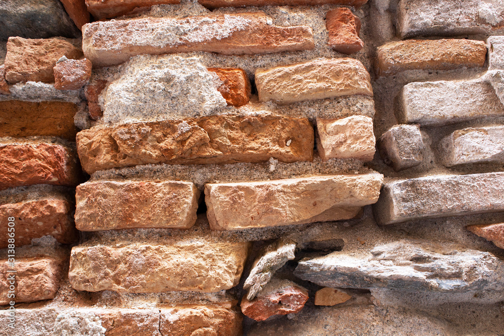 old red brick wall old town historic center italy tourism background