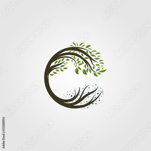 circle tree logo letter c vector illustration design