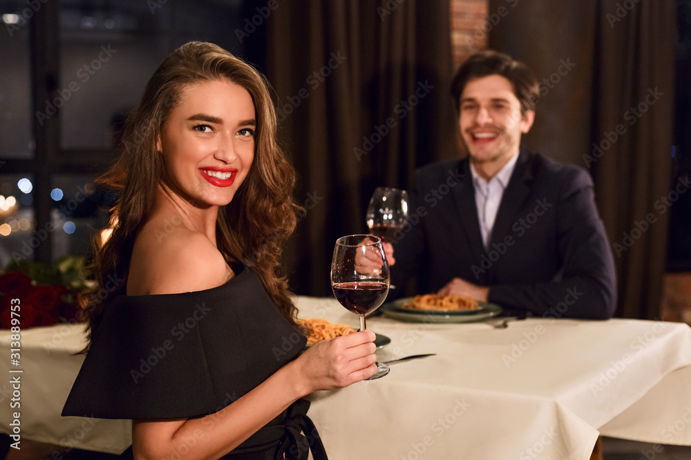 Romantic couple having dating in restaurant. Romantic couple having dating in restaurant.
