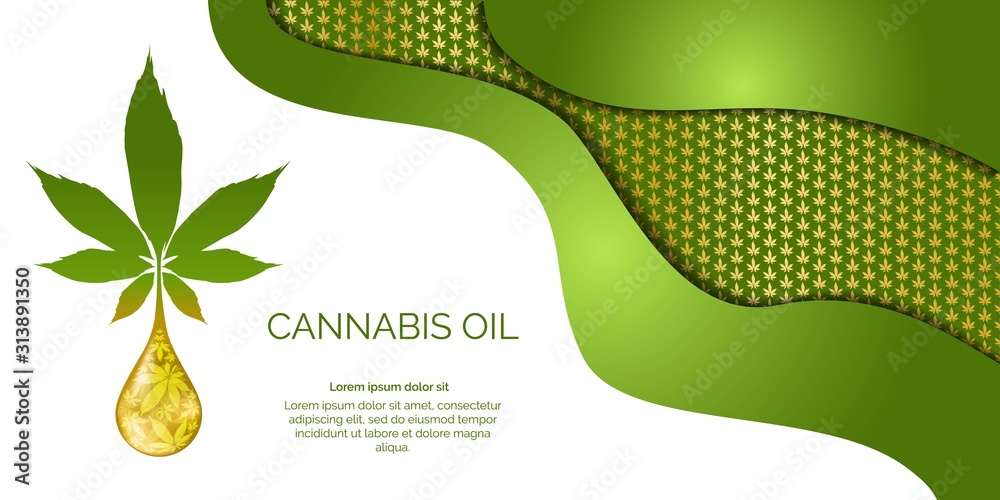 Fotografie Cannabis droplet with cannabis leaves vector background