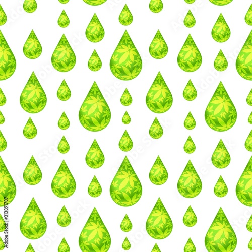 Cannabis oil drop seamless vector pattern