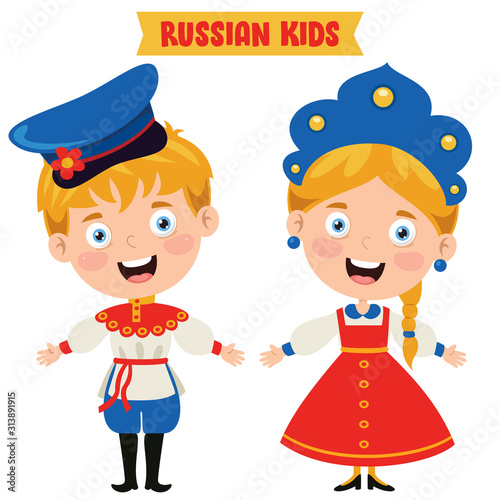 Russian Children Wearing Traditional Clothes