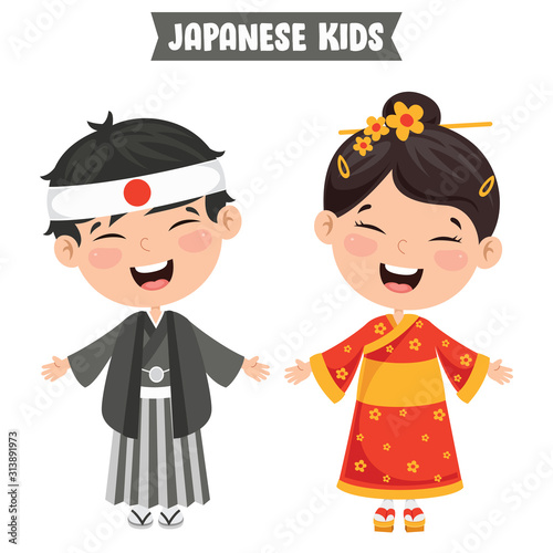 Japanese Children Wearing Traditional Clothes