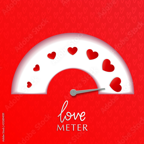 Valentine card with love gauge concept design on red background suitable for cards, postcards, promotion. vector illustration of love meter