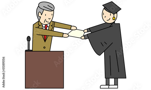学位授与式で学位記を受け取るガウンで男性