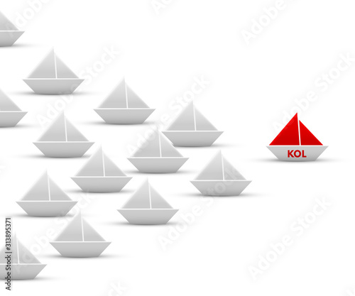 KOL paper origami ship and fleet isolated on white