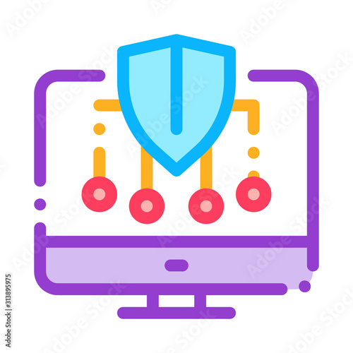 Personal Computer Protection Icon Vector. Outline Personal Computer Protection Sign. Isolated Contour Symbol Illustration