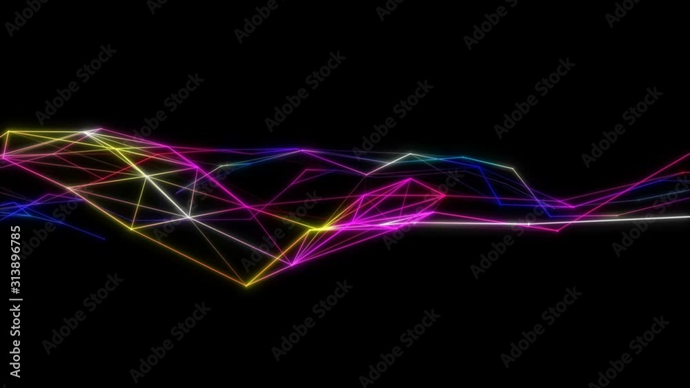 4k video. Triangles texture. Geometric shapes. Low poly triangles. Neon lines. Futuristic graphic. Abstract motion background animated. 3840x2160