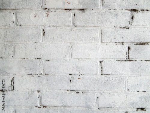White grunge old aged brick wall texture photo wallpaper banner background.