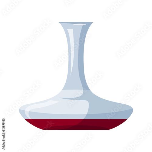 Wine decorative decanter with red drink on white