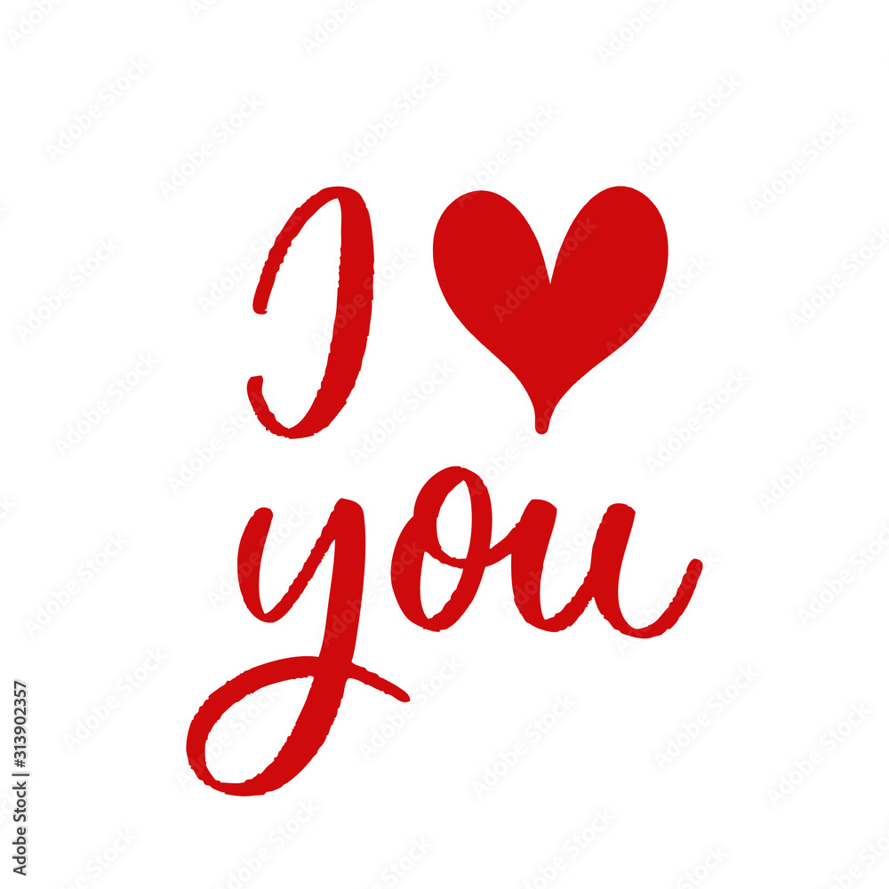 I love you. Hand drawn red heart with lettering  vector.