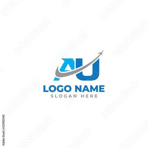 AU travel letter logo design template full vector 