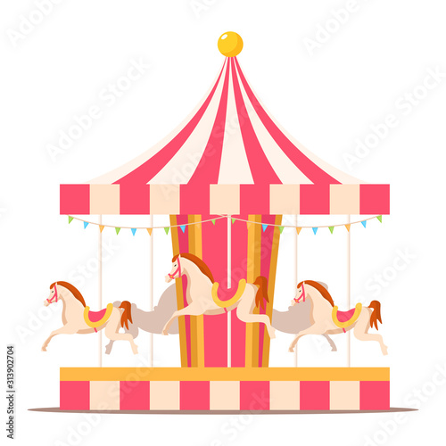 Merry go round vintage carousel flat illustration