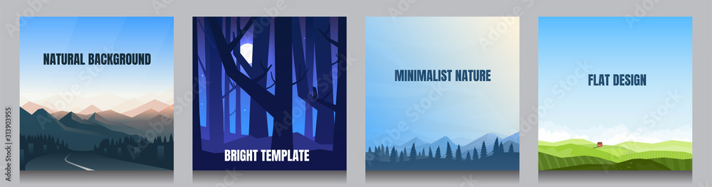 Minimal vector backgrounds set of 4 landscapes. Social media, blog post ...