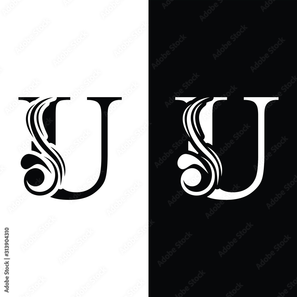 letter U. Black and white flower alphabet. Beautiful capital letters Stock  Vector
