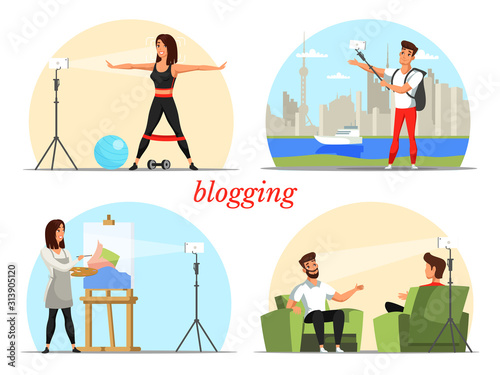 Blogging set with bloggers creating video content