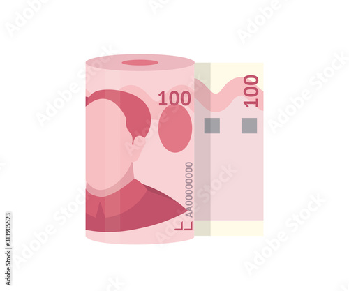Chinese yuan banknote stack isolated on white