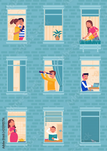 Apartment windows flat vector illustration