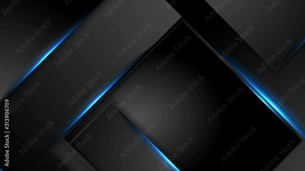 Black geometric abstract motion background with blue glowing neon laser lines. Seamless looping. Video animation Ultra HD 4K 3840x2160