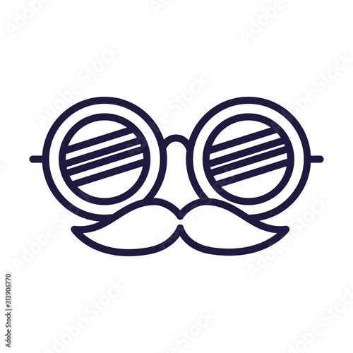 Isolated party glasses with mustache mask vector design