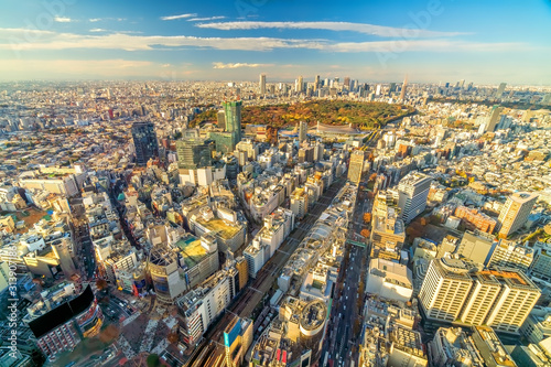 Top view of Tokyo city skyline at sunset
